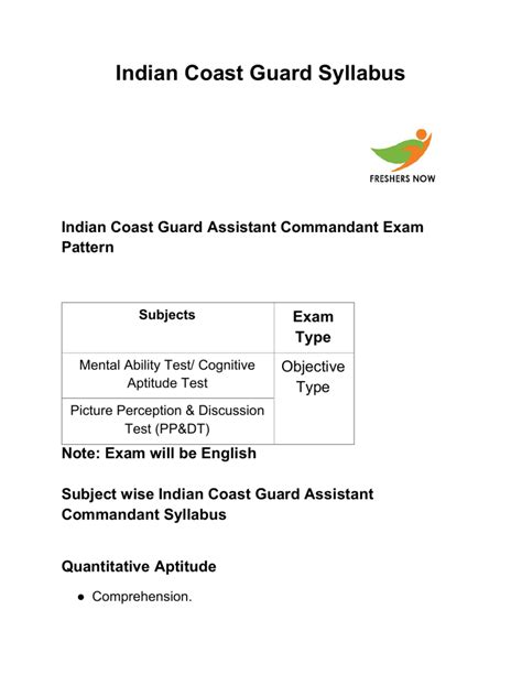 Indian Coast Guard Assistant Commandant Syllabus & Exam Pattern PDF