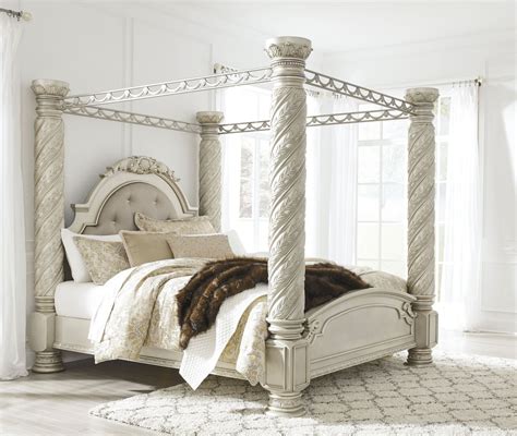 Cassimore North Shore Pearl Silver King Upholstered Poster Canopy Bed ...