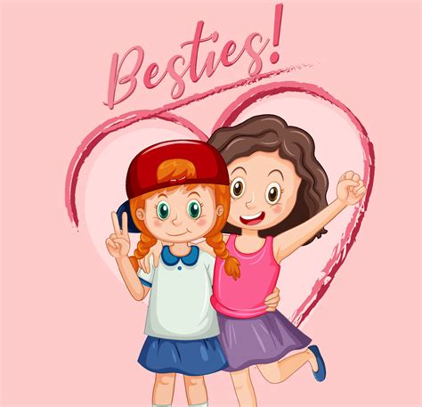 Best friend girls cartoon character with besties lettering 6094499 Vector Art at Vecteezy