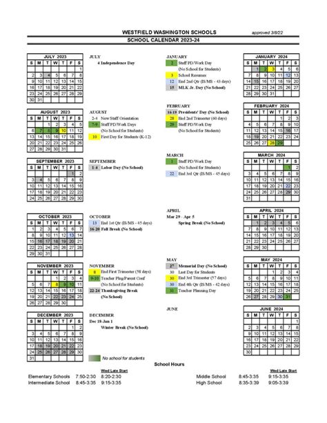 Westfield-Washington Schools Calendar 2023-2024 & Holidays