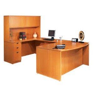 5ft Aeden series Single Pedestal Desk with 3ft connector bridge with hutch and credenza - COSL ...