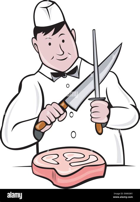 cartoon butcher knife sharpening meat Stock Vector Image & Art - Alamy