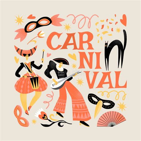 Harlequin and Columbine with Musical Instruments. Vector Illustration with Venetian Carnival ...