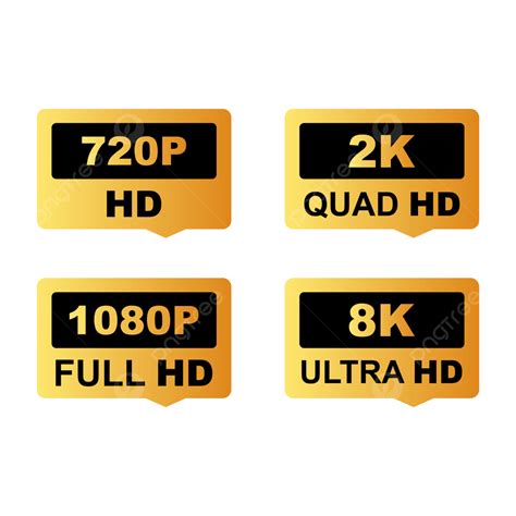 720p Hd 1080p Full Hd 2k Quad Hd 4k Ultra Hd Free Vector Set Tag Image, 720p Icon Vector, 1080p ...