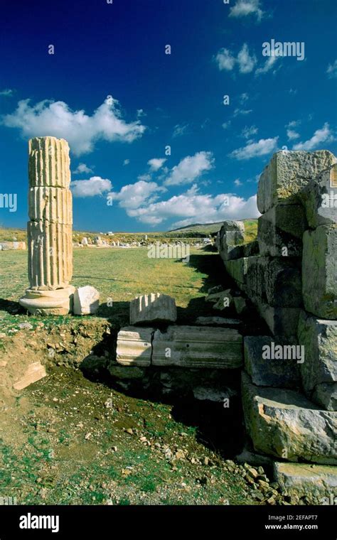 Old ruins of a temple, Temple of Augustus, Antioch in Pisidia, Yalvac ...