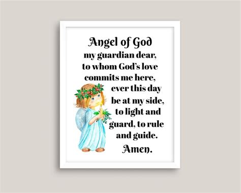 Guardian Angel Prayer Girl Print, Angel of God, My Guardian Dear, Children's Prayer, Christian ...
