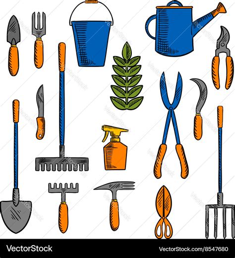 Sketches of hand tools for farming and gardening Vector Image