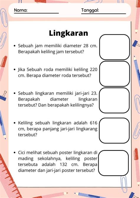 Luas dan Keliling Lingkaran (Indonesia Math Worksheet for Grade 6) | Lembar kerja matematika ...