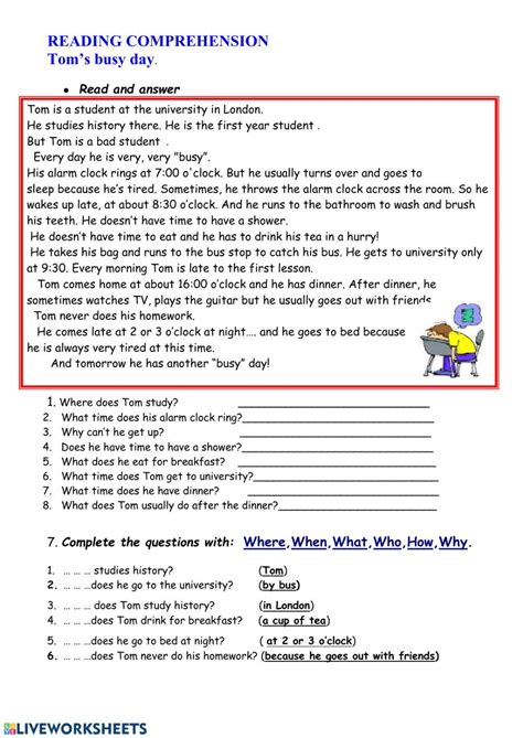 Reading comprehension online worksheet for Grade 5. You can do the ...