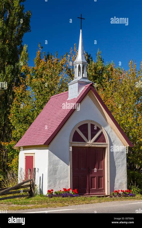 A small cemetery chapel on the island of Ile d'Orleans, Quebec, Canada ...