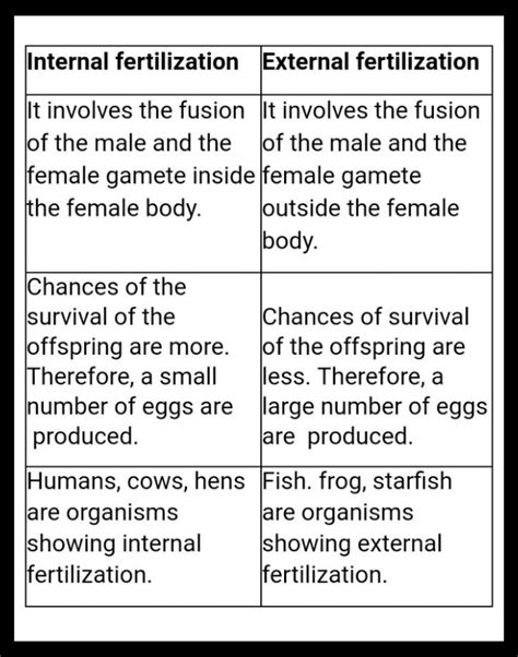 Differentiate between Internal fertilization and External fertilization ...