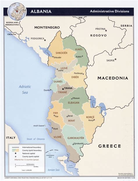 Mapa politico de Albania, (Divisiones administrativas) 2008- Europa Occidental. | Mapa politico ...