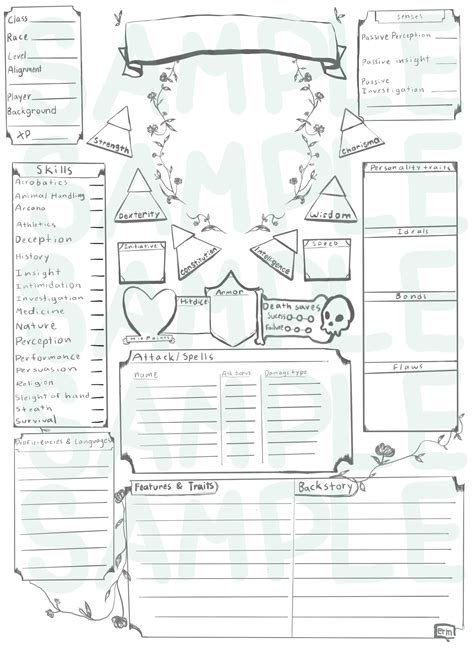 Printable D D Character Sheet Diy D And D Character Sheet Etsy | My XXX ...