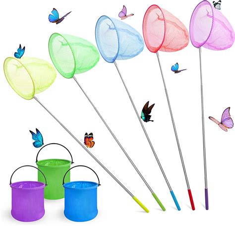 Jindou 5 Pack Telescopic Butterfly Nets, Colorful Butterfly Catching Net, Extendable Fishing Net ...