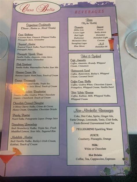 Menu at Casa Bella restaurant, Scranton