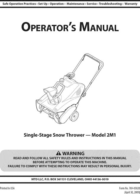 MTD 31A 2M1A700 User Manual SNOW THROWER Manuals And Guides 1108090L