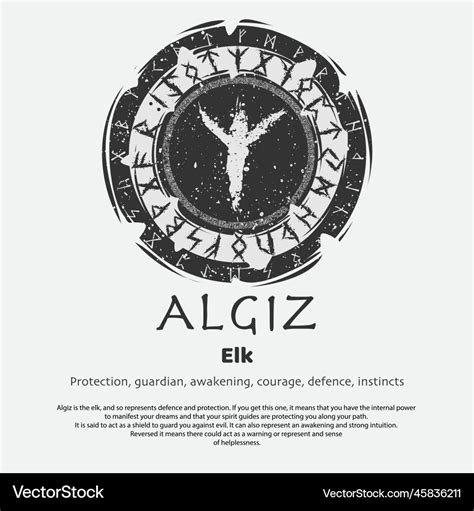 Viking algiz rune dark circle shield Royalty Free Vector