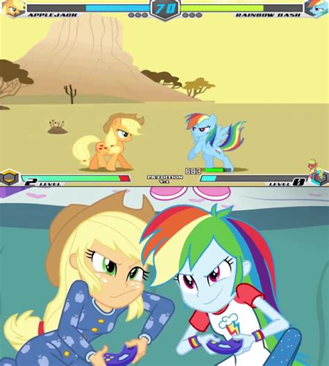 #2230586 - safe, edit, applejack, rainbow dash, earth pony, pegasus, pony, fighting is magic ...