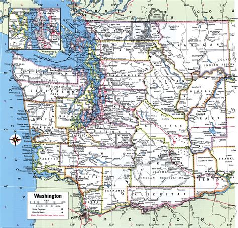 Map of Washington showing counties.Map of Washington counties with names and cities