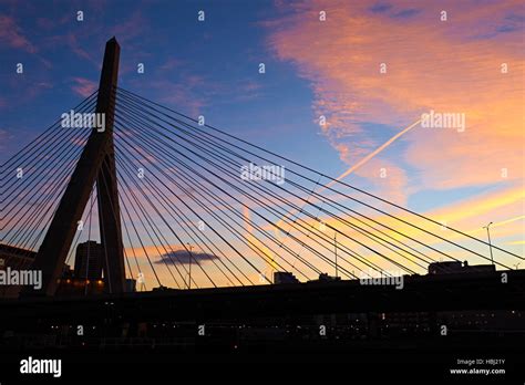 Zakim Bunker Hill Memorial Bridge at sunset Stock Photo - Alamy