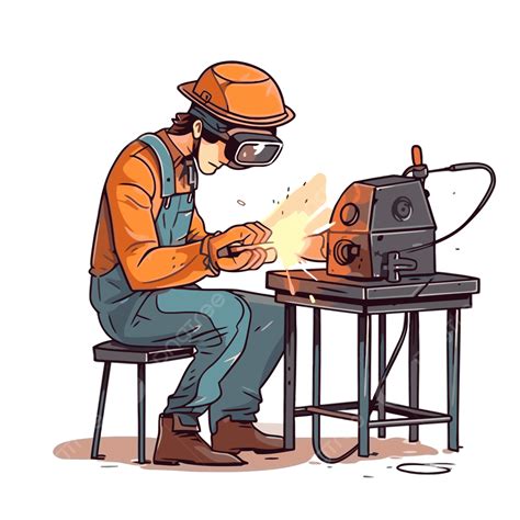 Welding Clipart Cartoon Worker Working With His Welding Machine Vector, Cartoon Clipart, Worker ...