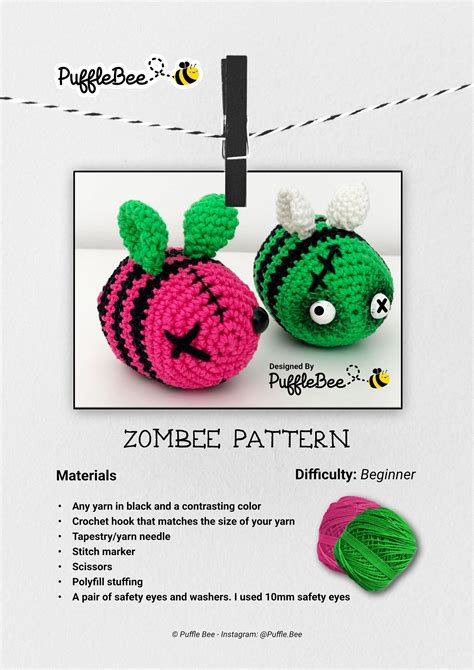 Amigurumi Zombie Bee Crochet Pattern. Fast, Fun & Easy to Make Perfect Halloween Gift. Language ...