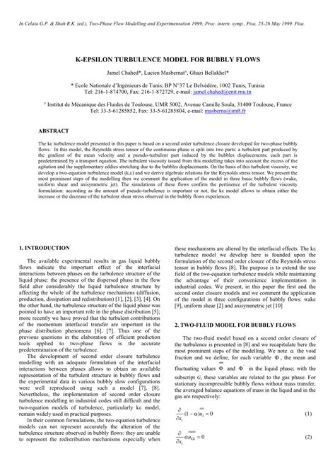 (PDF) k-epsilon Turbulence Model for Bubbly Flows