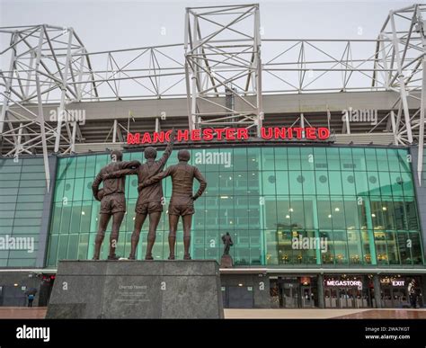 United Trinity statue featuring Manchester United legends George Best, Denis Law and Sir Bobby ...