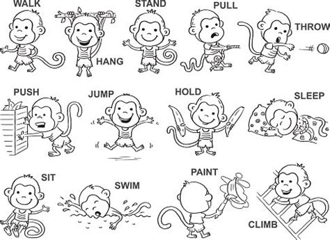 Verbs Of Action In Pictures, Black And White Stock Clipart | Royalty-Free | FreeImages