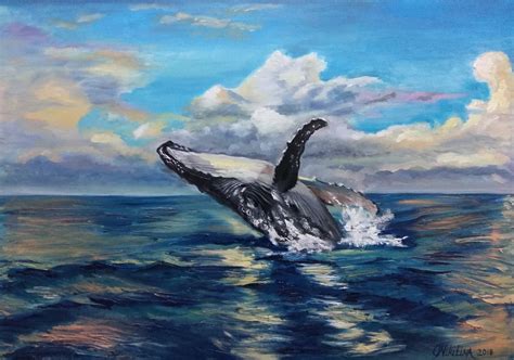 Whale Painting Breaching Humpback Original Art Animal Artwork | Etsy