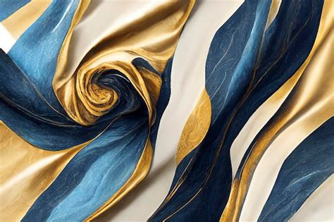 Premium AI Image | A gold and blue silk fabric with a swirl of gold and ...