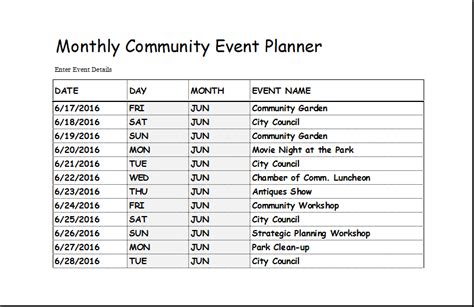 Community Event Planner Template for EXCEL | Excel Templates