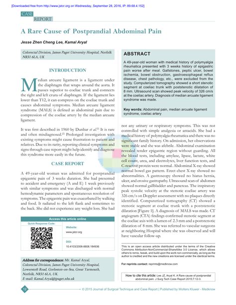 (PDF) A Rare Cause of Postprandial Abdominal Pain