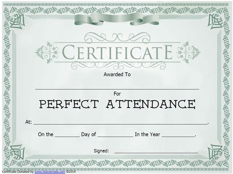 Editable Free Perfect Attendance Certificate Word Template