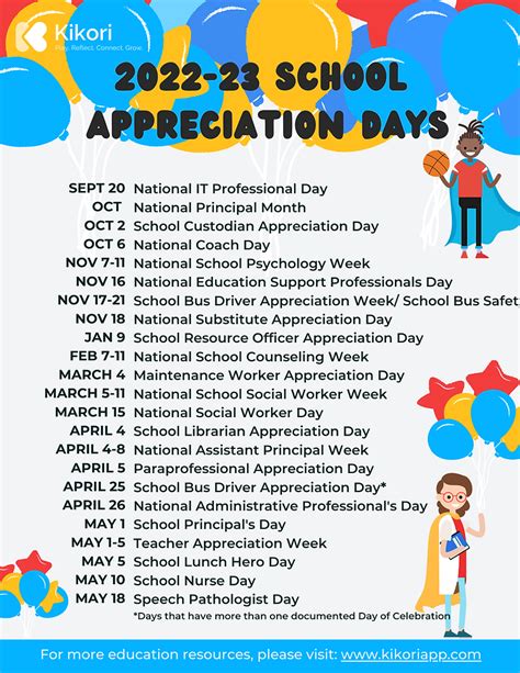 2024-25 School Appreciation Day Calendar