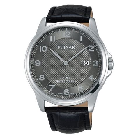 Pulsar Gents Black Leather Strap Grey Dial Watch 44mm - Watches from Gerry Browne Jewellers UK