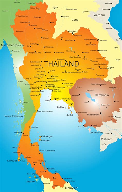 Cities map of Thailand - OrangeSmile.com