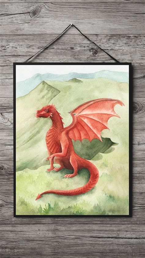 Welsh Dragon Printable Wall Art Wales Red Dragon Watercolor - Etsy