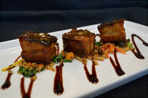 Duroc Pork Belly Appetizer on Farro with Balsamic Glaze. | Food, Pork belly, Pork