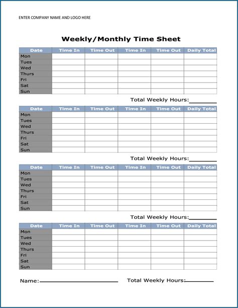 √ Free Printable Business Timesheet Template