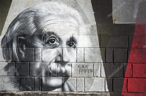 Albert Einstein graffiti on the wall in Opatija Angiolina Park. – Stock ...