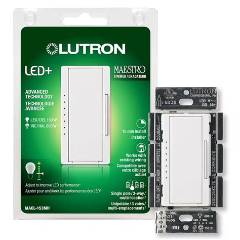 Lutron Maestro LED+ Dimmer Switch for Dimmable LED/Halogen/Incandescent Bulbs, Single-Pole ...