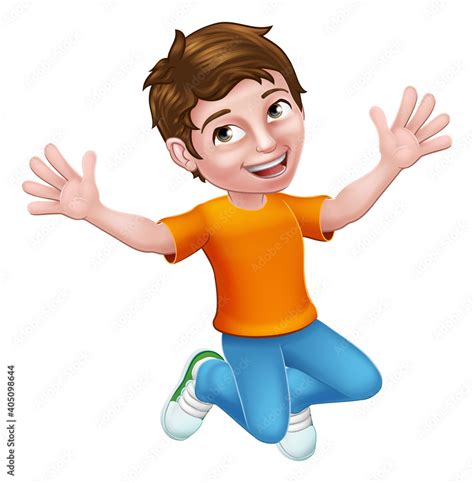 A happy boy kid child cartoon character jumping for joy Stock Vector | Adobe Stock