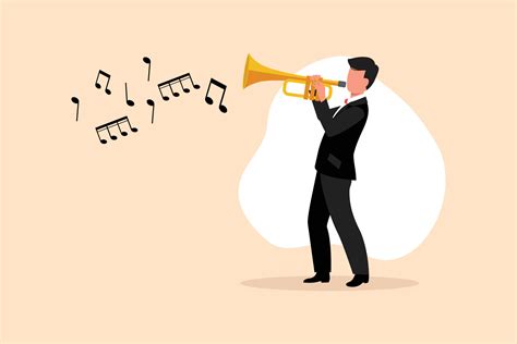 Business flat cartoon drawing man play trumpet. Music instrumental ...