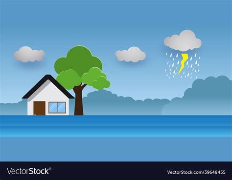 Flood natural disaster with house heavy rain Vector Image