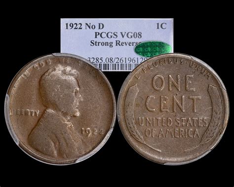 1922 No D 1C Strong Reverse Lincoln Wheat Cent PCGS VG08 CAC - The ...