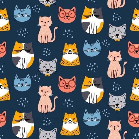 Premium Vector | Cute seamless cat pattern design | Cute cats, Cat pattern, Cat vector