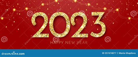 Happy New Year Banner with Gold 2023 Numbers Stock Vector ...