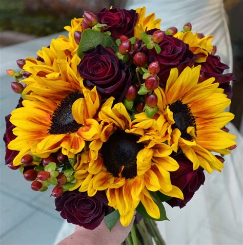 Fall Sunflowers and Rose Wedding Bouquets