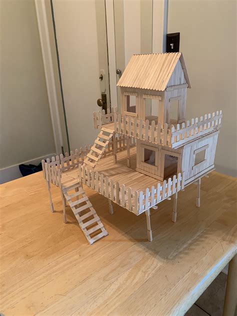 DIY popsicle stick house I just finished building!https://ift.tt/30IFcRC | Popsicle crafts ...